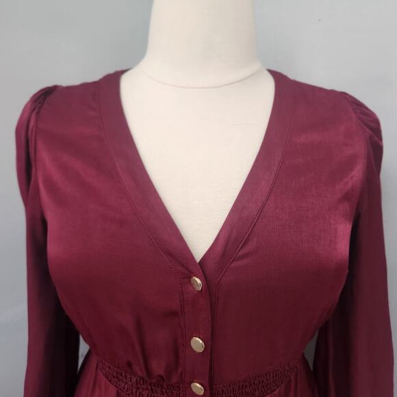 Lucy Paris Wine Burgundy Fit Flare Dress Pockets Large - Picture 2 of 13